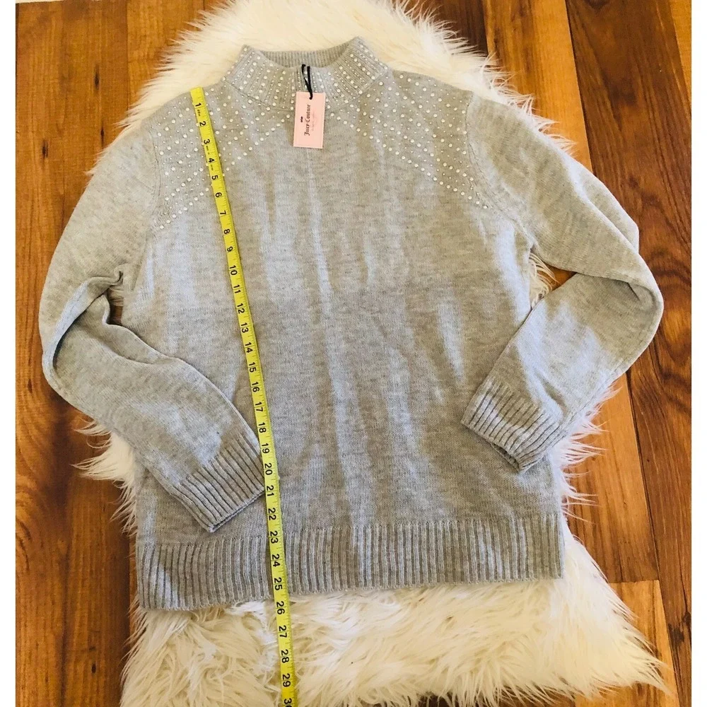 Juicy Couture sweater Silver Shine Pearl heather gray funnel neck Winter top - Y